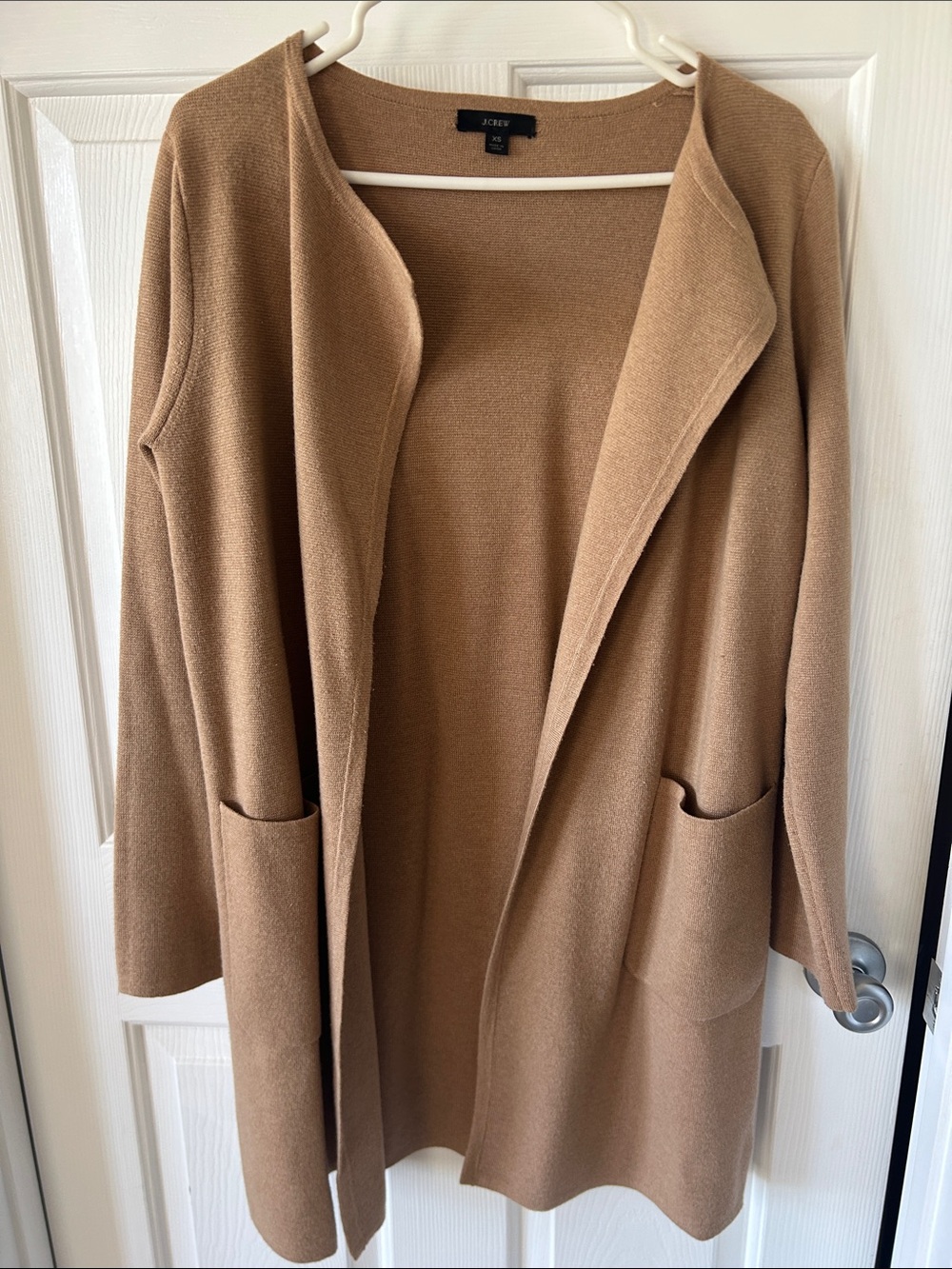 J. Crew Camel Open-Front Knit Cardigan with Pockets
